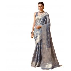 Generic Women's Cotton Printed Saree With Unstitched Blouse 5.5Mtr (Grey)