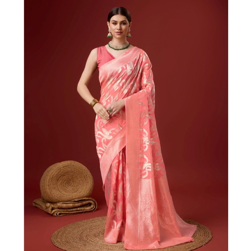 Generic Women's Cotton Printed Saree With Unstitched Blouse 5.5Mtr (Pink)