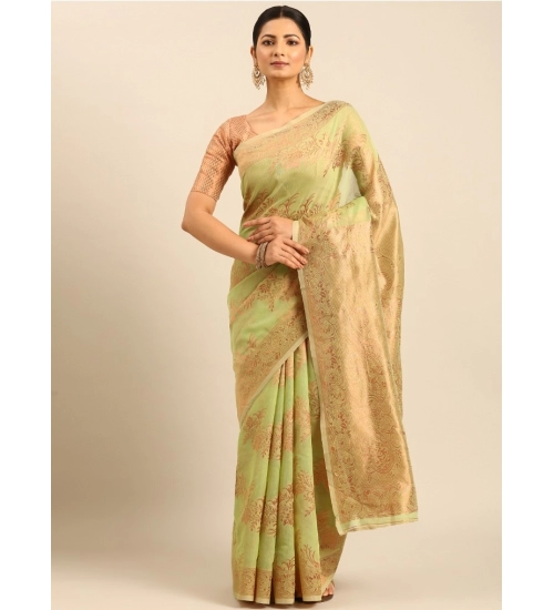 Generic Women's Cotton Woven Design Saree With Unstitched Blouse 5.5Mtr (Light-Green)