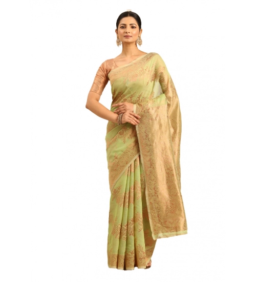 Generic Women's Cotton Woven Design Saree With Unstitched Blouse 5.5Mtr (Light-Green)
