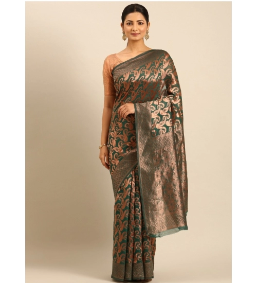 Generic Women's Cotton Woven Design Saree With Unstitched Blouse 5.5Mtr (Green)