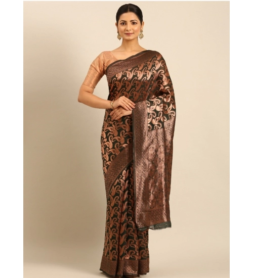 Generic Women's Cotton Woven Design Saree With Unstitched Blouse 5.5Mtr (Green)