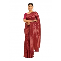 Generic Women's Cotton Woven Design Saree With Unstitched Blouse 5.5Mtr (Magenta)