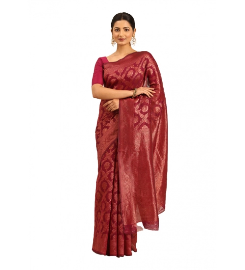 Generic Women's Cotton Woven Design Saree With Unstitched Blouse 5.5Mtr (Magenta)