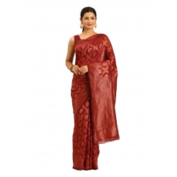 Generic Women's Cotton Woven Design Saree With Unstitched Blouse 5.5Mtr (Maroon)