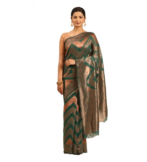 Generic Women's Cotton Woven Design Saree With Unstitched Blouse 5.5Mtr (Green)