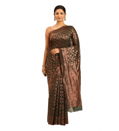 Generic Women's Cotton Woven Design Saree With Unstitched Blouse 5.5Mtr (Green)