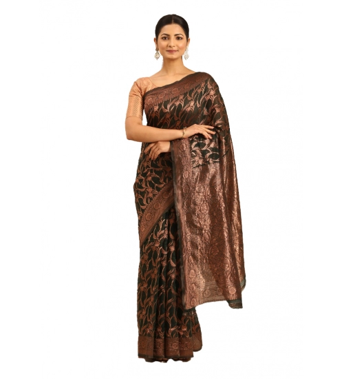 Generic Women's Cotton Woven Design Saree With Unstitched Blouse 5.5Mtr (Green)