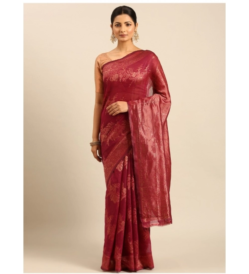 Generic Women's Cotton Woven Design Saree With Unstitched Blouse 5.5Mtr (Magenta)