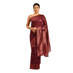 Generic Women's Cotton Woven Design Saree With Unstitched Blouse 5.5Mtr (Maroon)