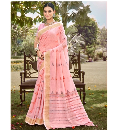 Generic Women's Cotton Printed Saree With Unstitched Blouse 5.5Mtr (Pink)