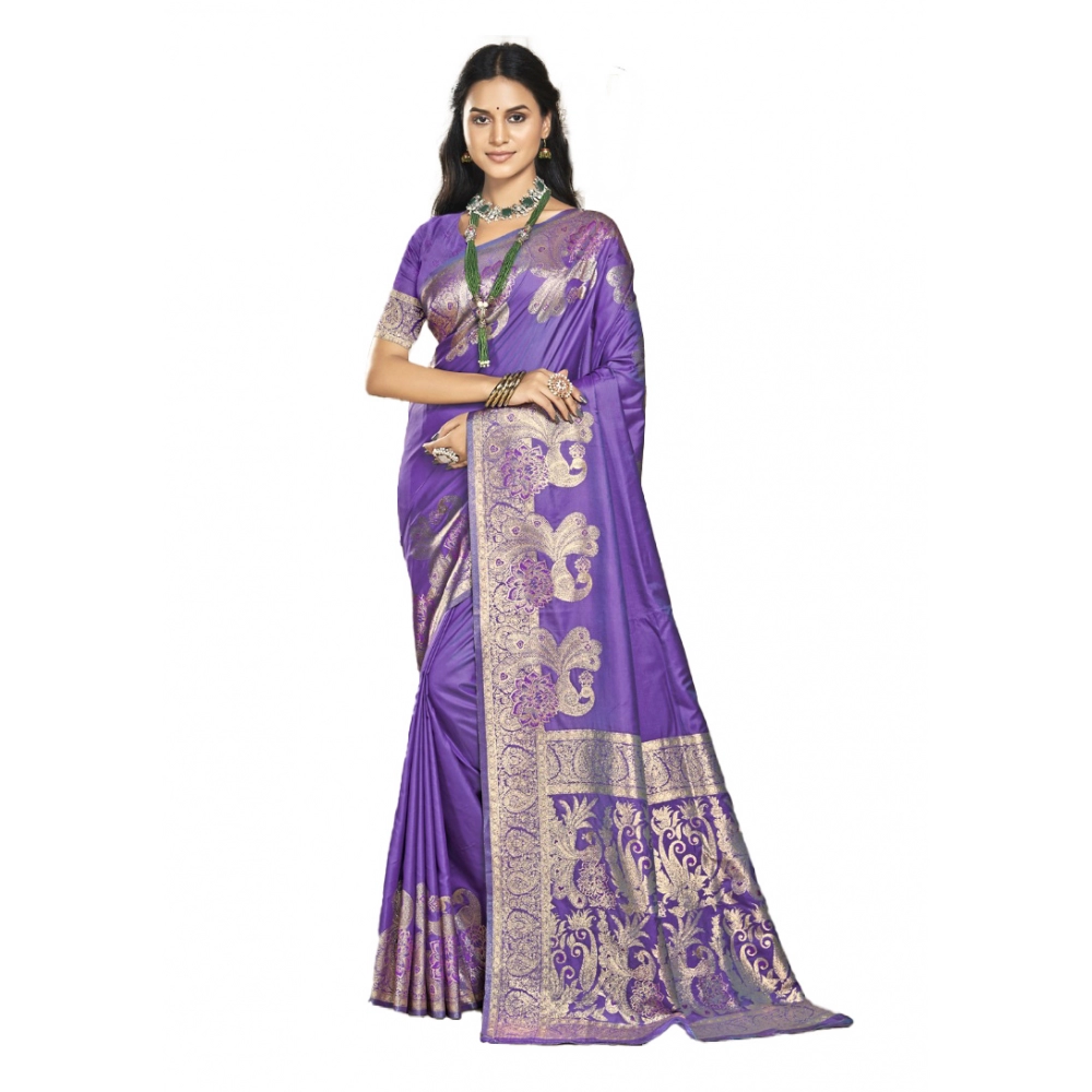Generic Women's Silk Woven Design Saree With Unstitched Blouse 5.5Mtr (Lavender)