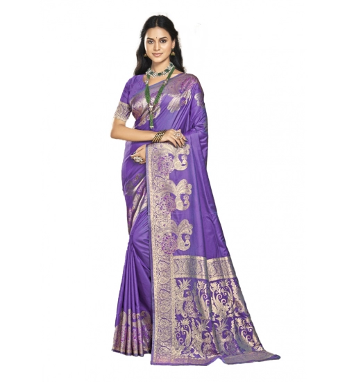 Generic Women's Silk Woven Design Saree With Unstitched Blouse 5.5Mtr (Lavender)