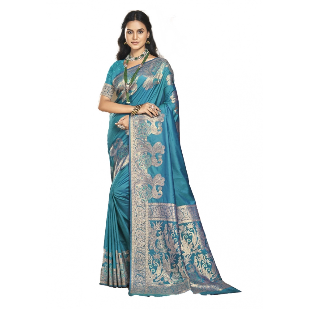Generic Women's Silk Woven Design Saree With Unstitched Blouse 5.5Mtr (Blue) Generic Women's Silk Woven Design Saree With Unstitched Blouse 5.5Mtr (Blue)