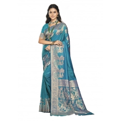 Generic Women's Silk Woven Design Saree With Unstitched Blouse 5.5Mtr (Blue)