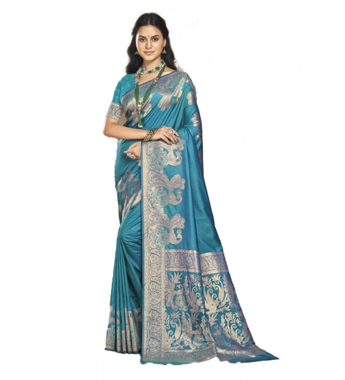 Generic Women's Silk Woven Design Saree With Unstitched Blouse 5.5Mtr (Blue)