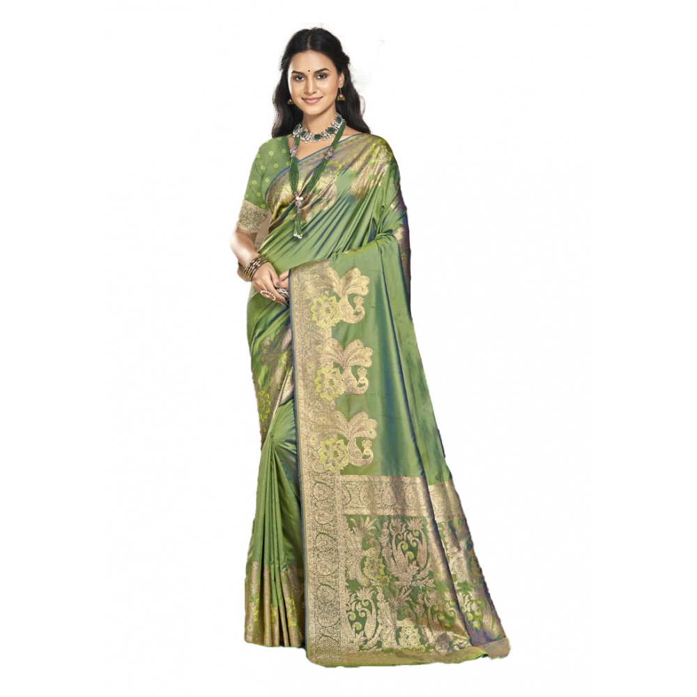 Generic Women's Silk Woven Design Saree With Unstitched Blouse 5.5Mtr (Green)
