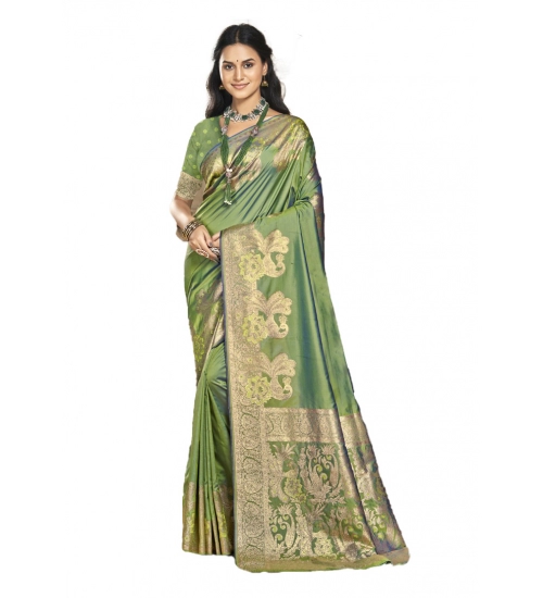 Generic Women's Silk Woven Design Saree With Unstitched Blouse 5.5Mtr (Green)