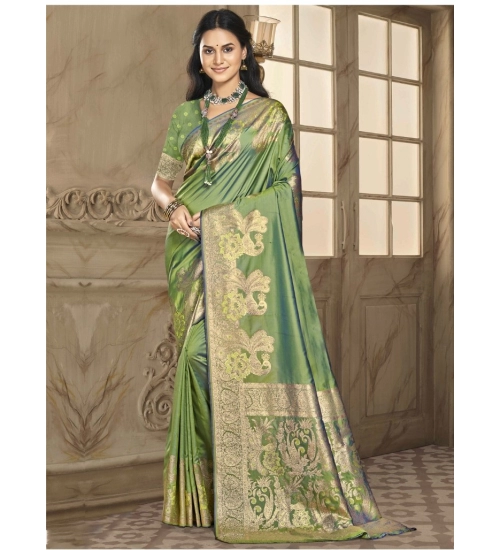 Generic Women's Silk Woven Design Saree With Unstitched Blouse 5.5Mtr (Green)