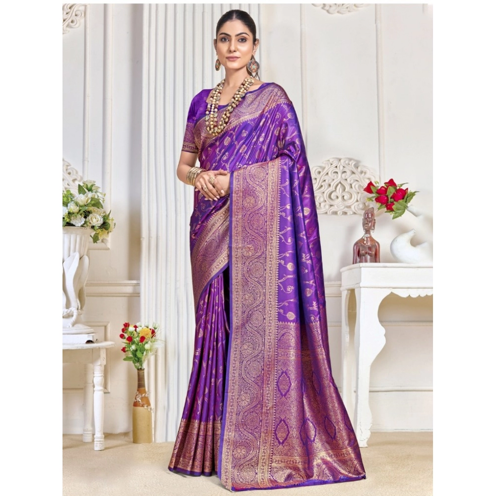 Generic Women's Silk Printed Saree With Unstitched Blouse 5.5Mtr (Purple) Generic Women's Silk Printed Saree With Unstitched Blouse 5.5Mtr (Purple)