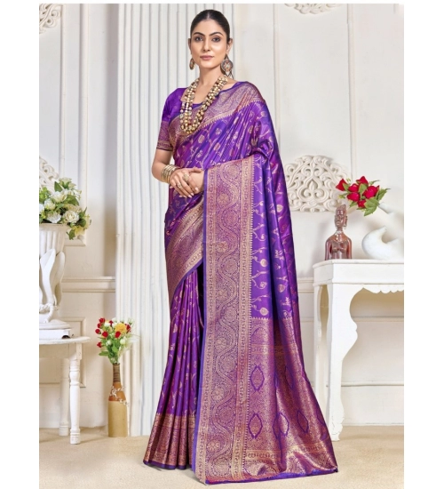 Generic Women's Silk Printed Saree With Unstitched Blouse 5.5Mtr (Purple)