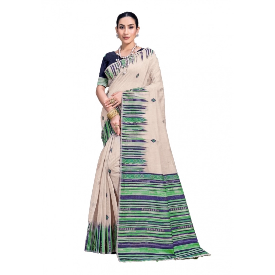Generic Women's Cotton Printed Saree With Unstitched Blouse 5.5Mtr (Cream-Green) Generic Women's Cotton Printed Saree With Unstitched Blouse 5.5Mtr (Cream-Green)
