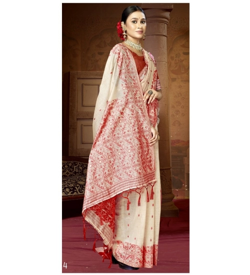 Generic Women's Cotton Printed Saree With Unstitched Blouse 5.5Mtr (Red)