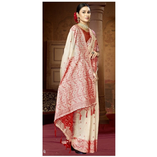 Generic Women's Cotton Printed Saree With Unstitched Blouse 5.5Mtr (Red)