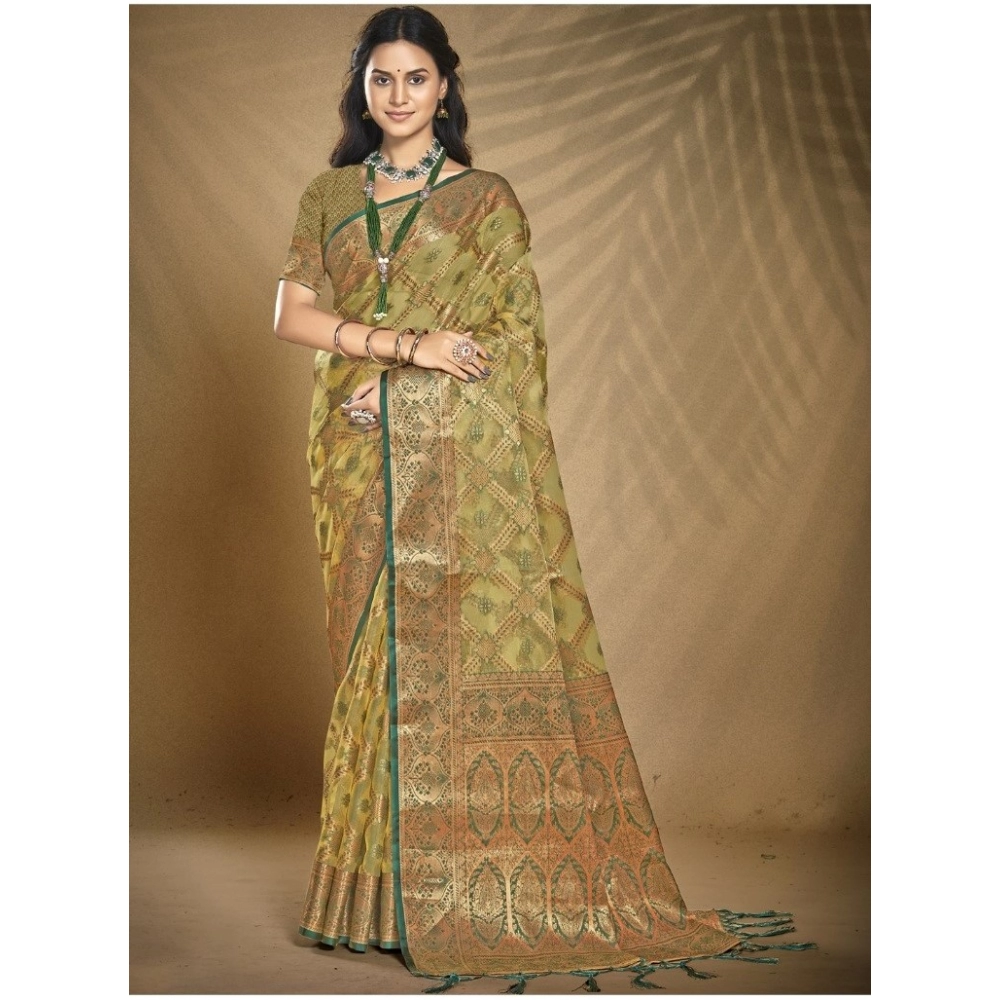 Generic Women's Organza Woven Design Saree With Unstitched Blouse 5.5Mtr (Green) Generic Women's Organza Woven Design Saree With Unstitched Blouse 5.5Mtr (Green)