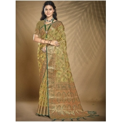 Generic Women's Organza Woven Design Saree With Unstitched Blouse 5.5Mtr (Green)