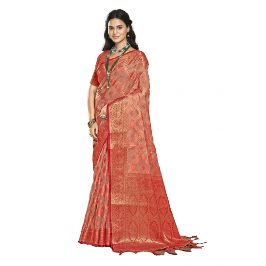 Generic Women's Organza Woven Design Saree With Unstitched Blouse 5.5Mtr (Peach) Generic Women's Organza Woven Design Saree With Unstitched Blouse 5.5Mtr (Peach)