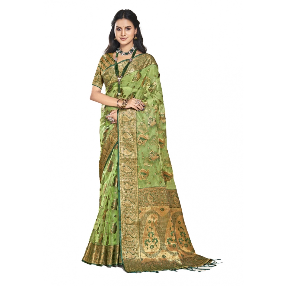Generic Women's Organza Woven Design Saree With Unstitched Blouse 5.5Mtr (Green) Generic Women's Organza Woven Design Saree With Unstitched Blouse 5.5Mtr (Green)