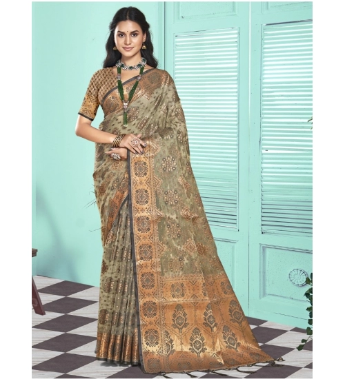 Generic Women's Organza Woven Design Saree With Unstitched Blouse 5.5Mtr (Grey)