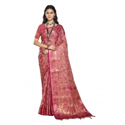Generic Women's Organza Woven Design Saree With Unstitched Blouse 5.5Mtr (Pink)