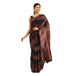 Generic Women's Cotton Woven Design Saree With Unstitched Blouse 5.5Mtr (Black)