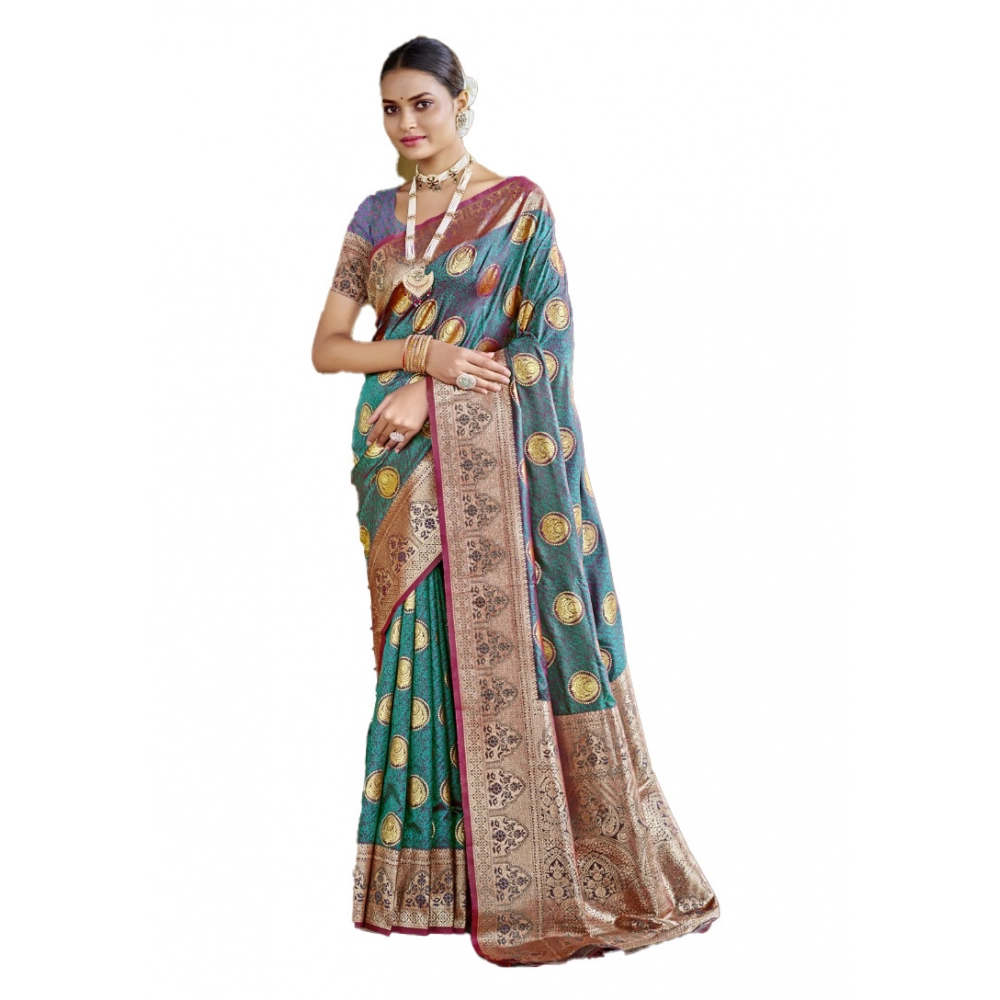 Generic Women's Silk Woven Design Saree With Unstitched Blouse 5.5Mtr (Multicolor)