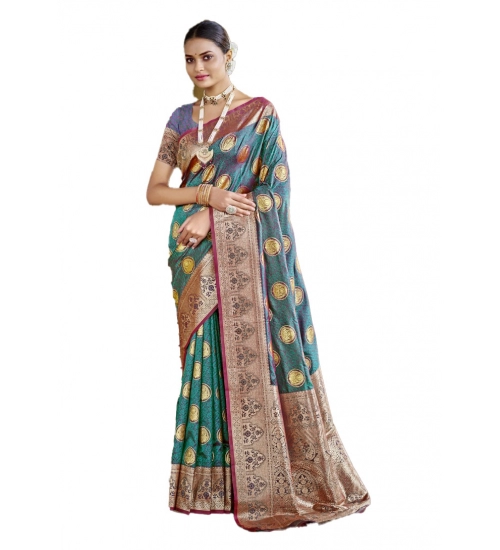 Generic Women's Silk Woven Design Saree With Unstitched Blouse 5.5Mtr (Multicolor)
