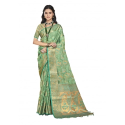 Generic Women's Organza Woven Design Saree With Unstitched Blouse 5.5Mtr (Green)