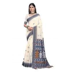 Generic Women's Cotton Printed Saree With Unstitched Blouse 5.5Mtr (Grey)