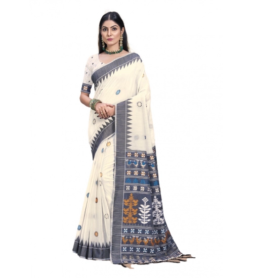 Generic Women's Cotton Printed Saree With Unstitched Blouse 5.5Mtr (Grey)