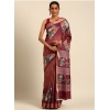 Generic Women's Cotton Printed Saree With Unstitched Blouse 5.5Mtr (Brown)