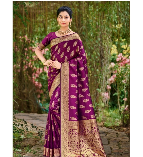 Generic Women's Silk Woven Design Saree With Unstitched Blouse 5.5Mtr (Wine)