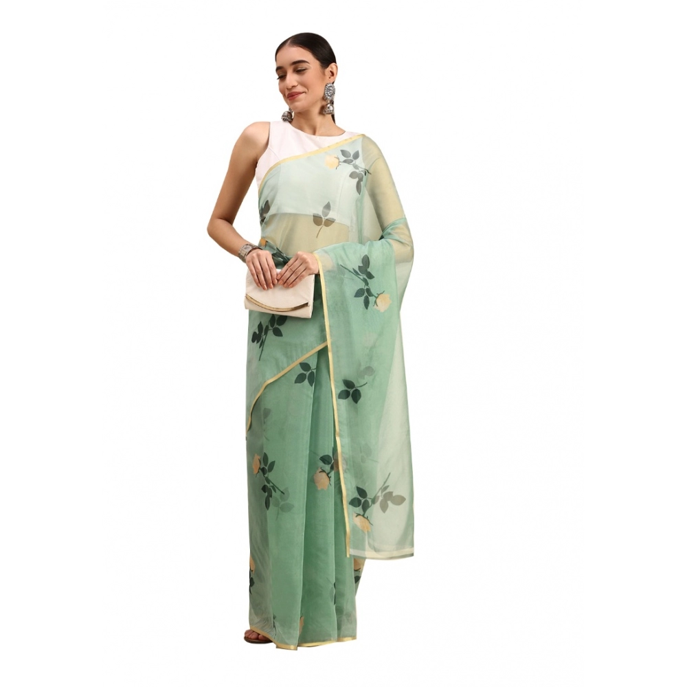 Generic Women's Organza Printed Saree With Unstitched Blouse 5.5Mtr (Sea Green) Generic Women's Organza Printed Saree With Unstitched Blouse 5.5Mtr (Sea Green)