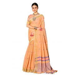 Generic Women's Cotton Printed Saree With Unstitched Blouse 5.5Mtr (Peach)