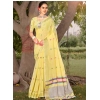Generic Women's Cotton Printed Saree With Unstitched Blouse 5.5Mtr (Yellow)