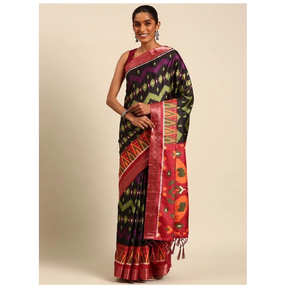 Generic Women's Cotton Printed Saree With Unstitched Blouse 5.5Mtr (Multicolor)