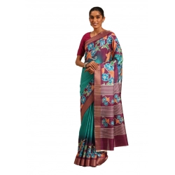 Generic Women's Cotton Printed Saree With Unstitched Blouse 5.5Mtr (Green)