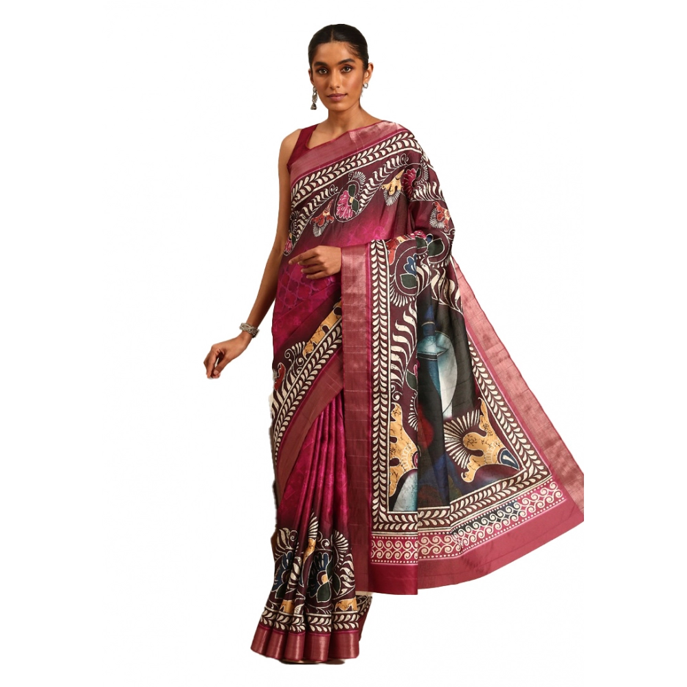 Generic Women's Cotton Printed Saree With Unstitched Blouse 5.5Mtr (Multicolor)