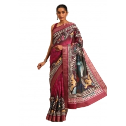 Generic Women's Cotton Printed Saree With Unstitched Blouse 5.5Mtr (Multicolor)