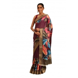 Generic Women's Cotton Printed Saree With Unstitched Blouse 5.5Mtr (Maroon)